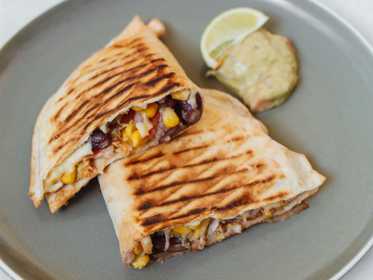 Black Bean and Corn Cheese Quesadillas with Salsa and Sour Cream