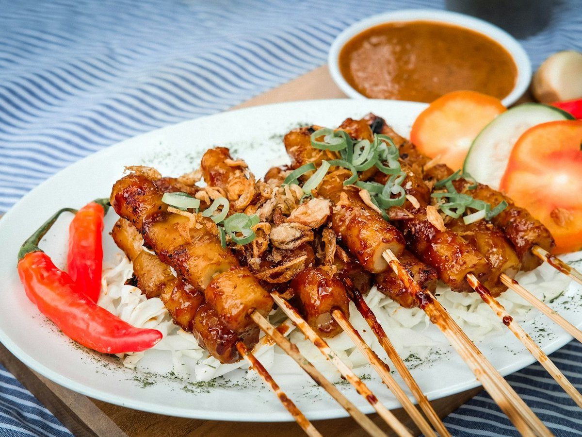 Chicken Satay Skewers with Peanut Sauce and Coconut Rice