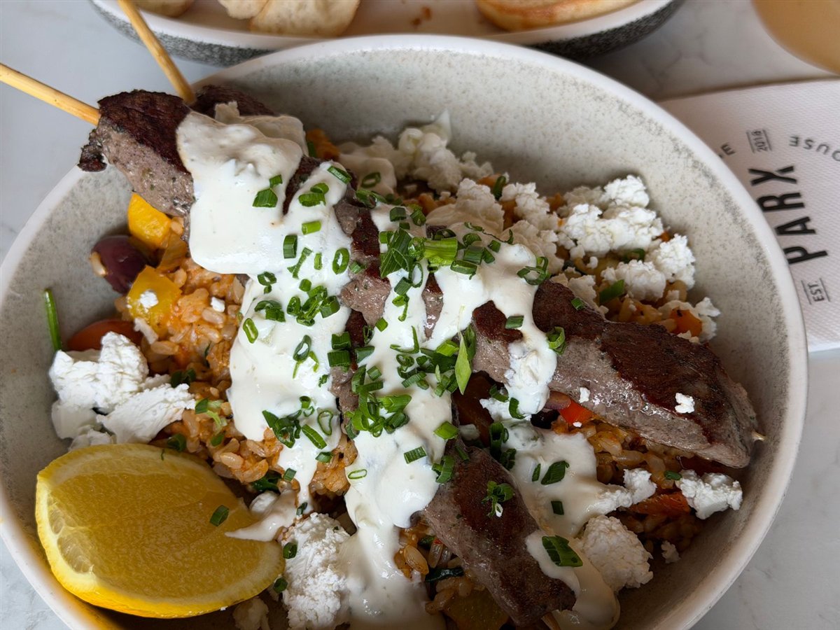 Greek Chicken Souvlaki with Lemon Rice & Tzatziki