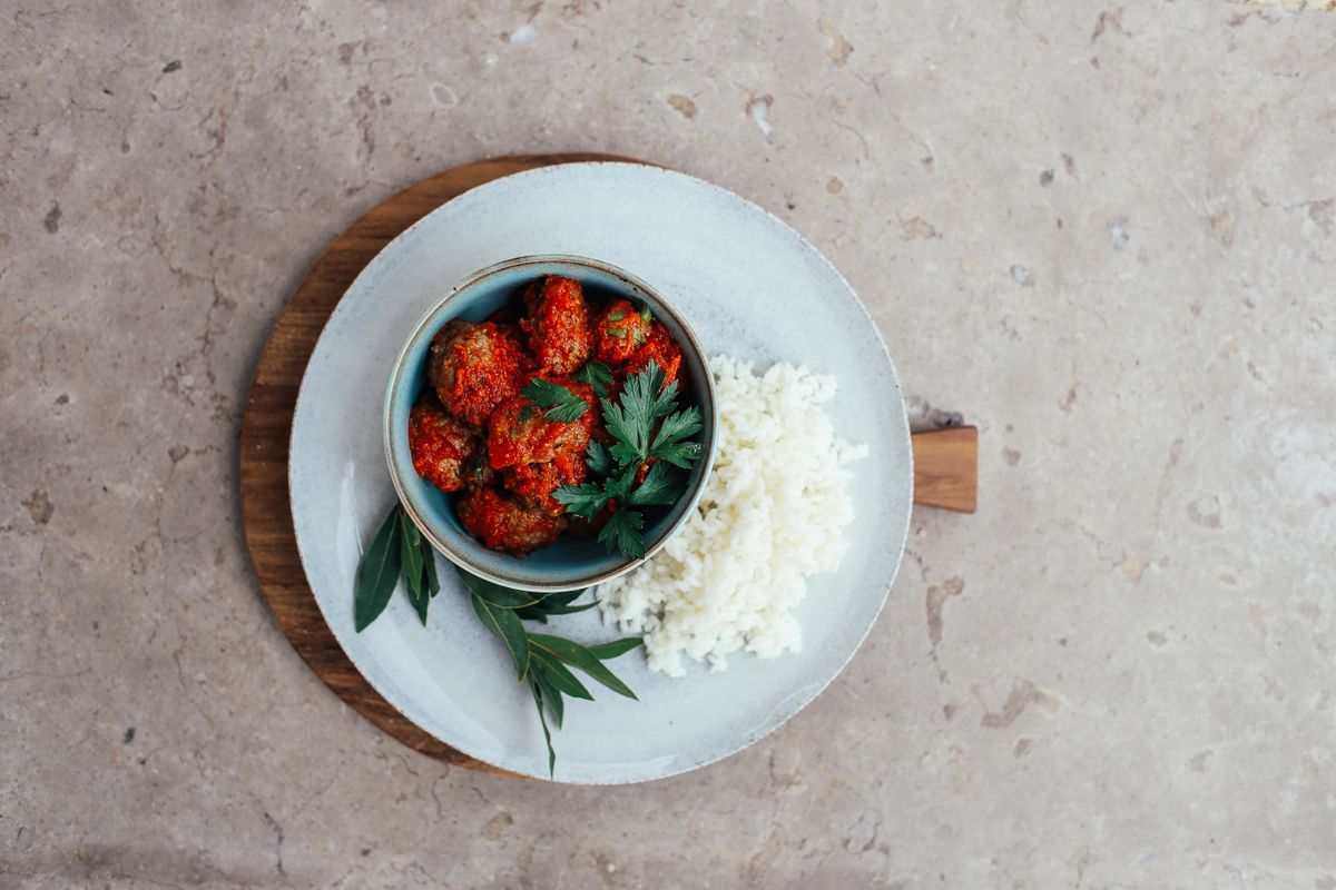 Sheet-Pan Greek Turkey Meatballs with Lemon Rice