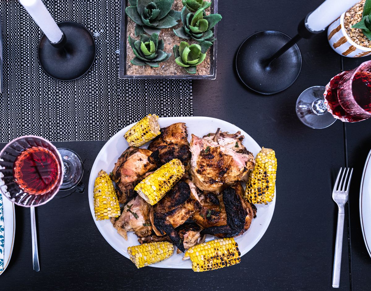 Grilled BBQ Chicken with Corn on the Cob & All-American Potato Salad