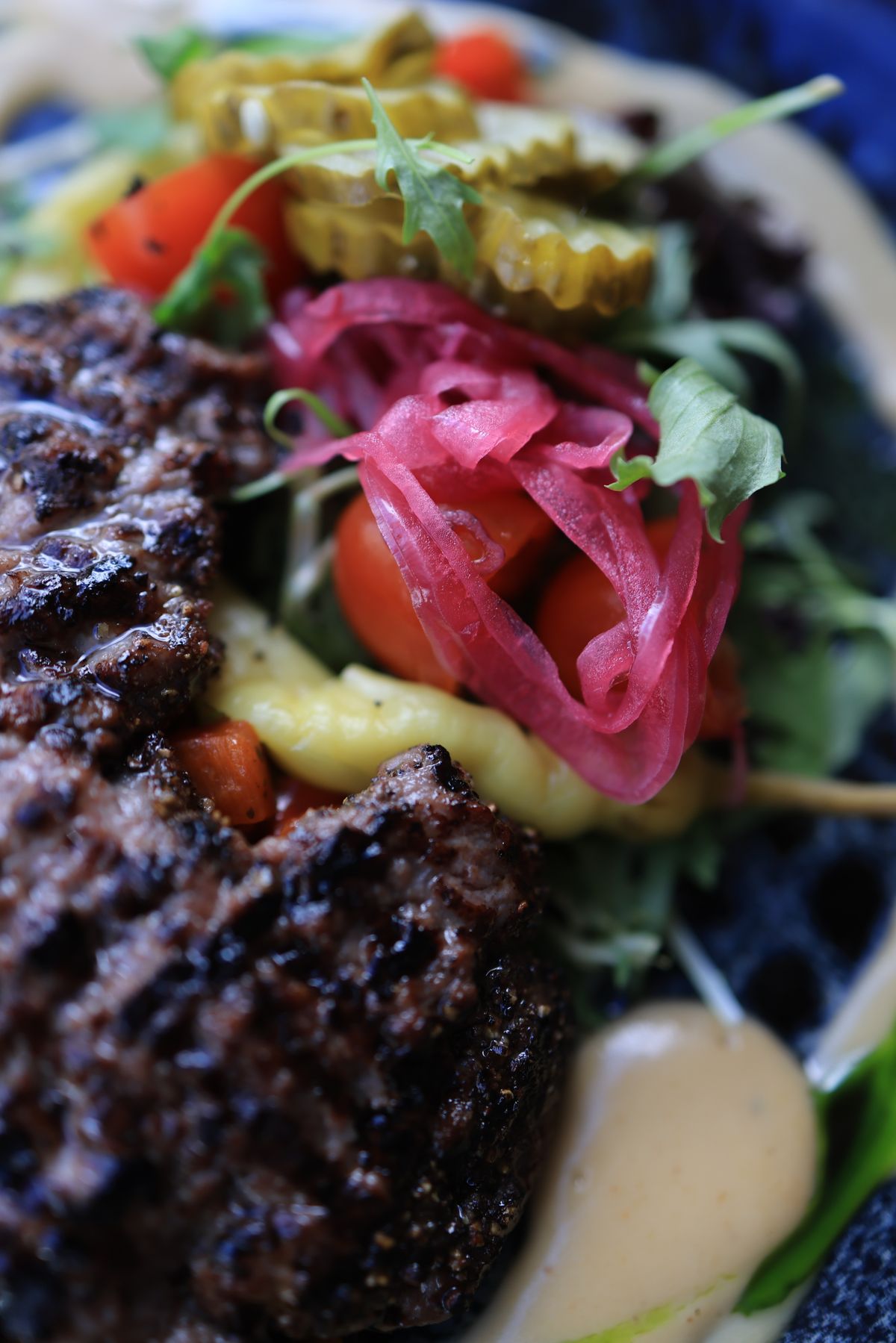 Grilled Beef Burger Bowls with Sweet Potato Fries