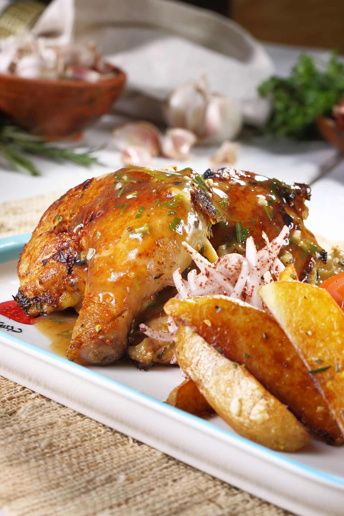 Grilled Honey-Garlic Chicken Thighs with Grilled Vegetables