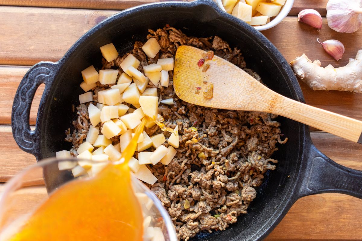 Ground Beef and Fresh Sweet Potato Tex-Mex Skillet
