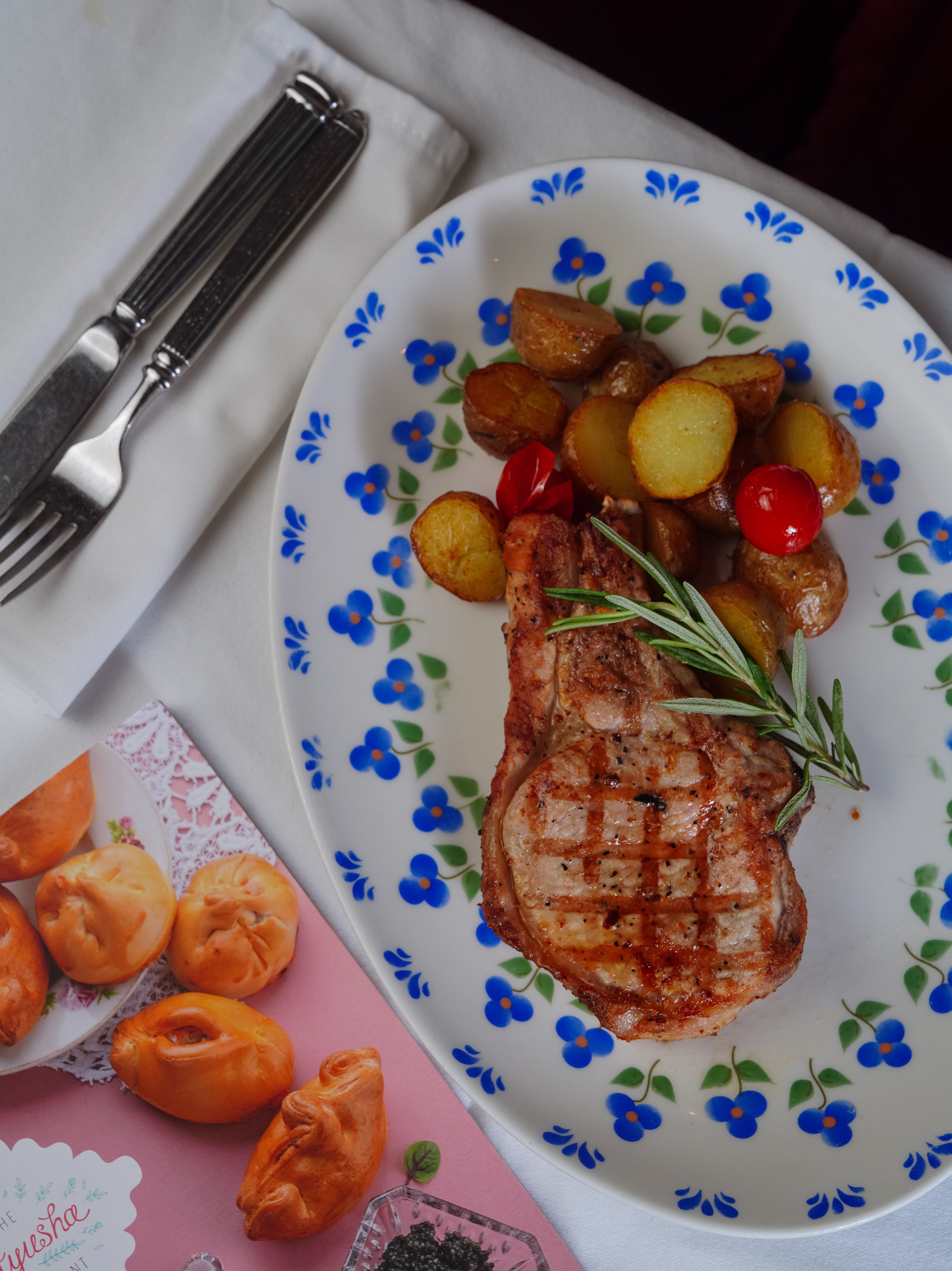 Herb-Crusted Pork Chops with Brussels Sprouts and Sweet Potatoes