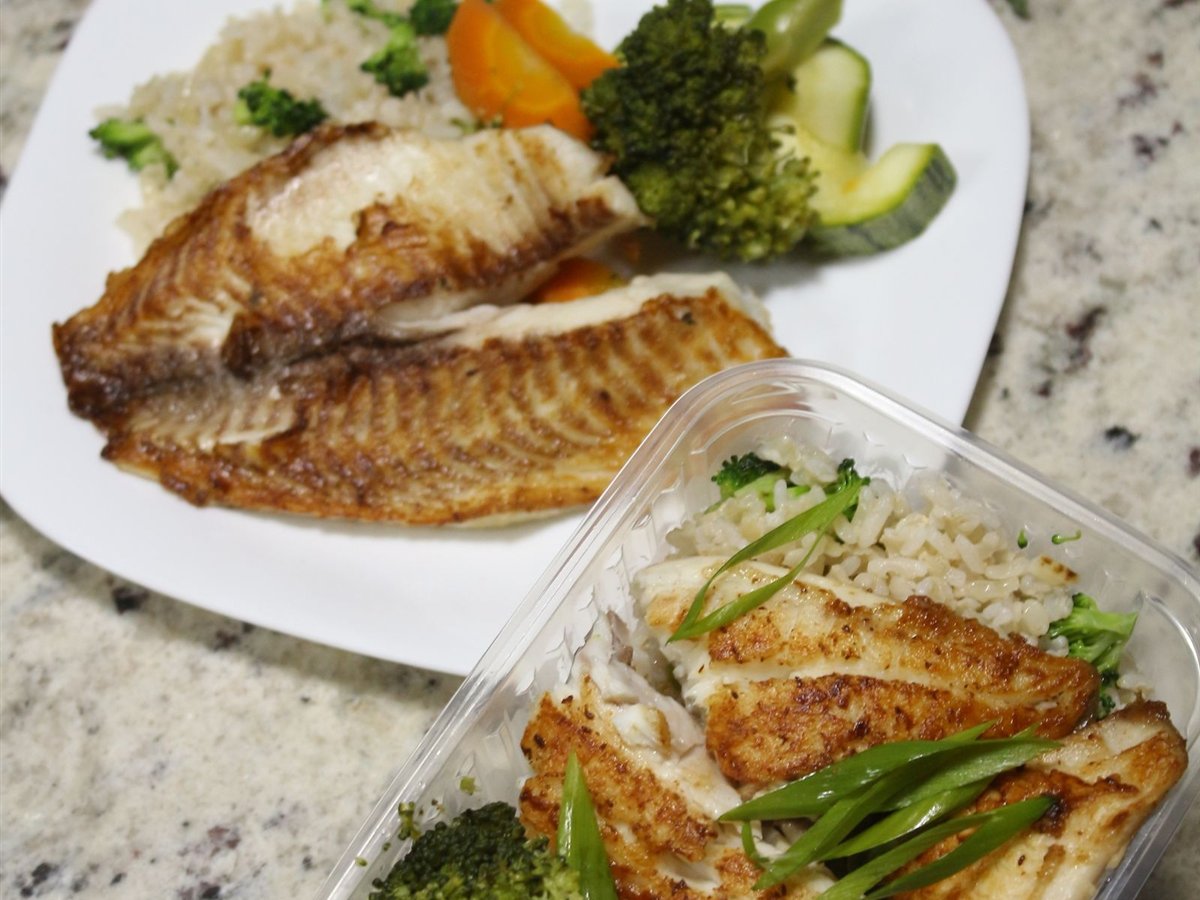 Lemon Herb Baked Cod with Roasted Vegetables and Rice