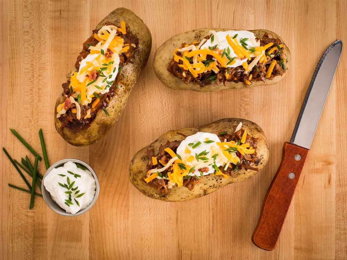 Loaded Baked Potatoes with Ham, Cheddar and Broccoli