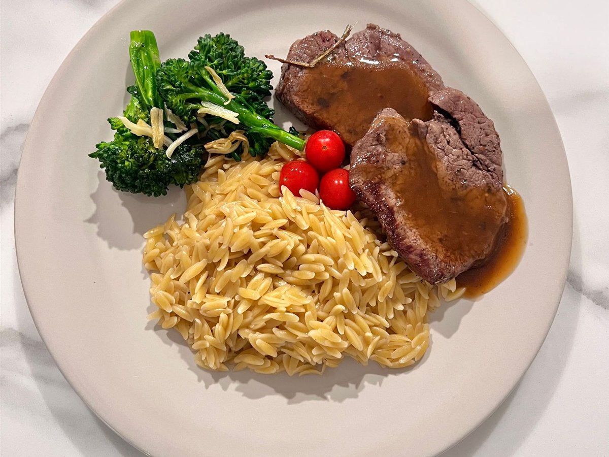 Mediterranean Pork and Orzo Skillet