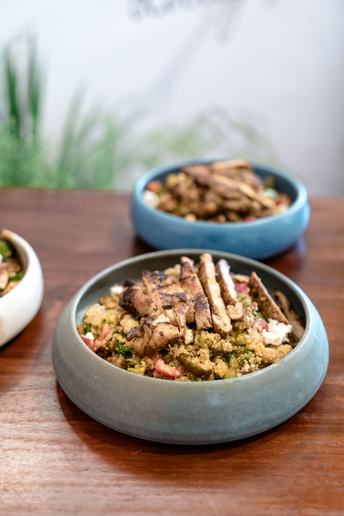 Warm Mediterranean Rotisserie Chicken Grain Bowls