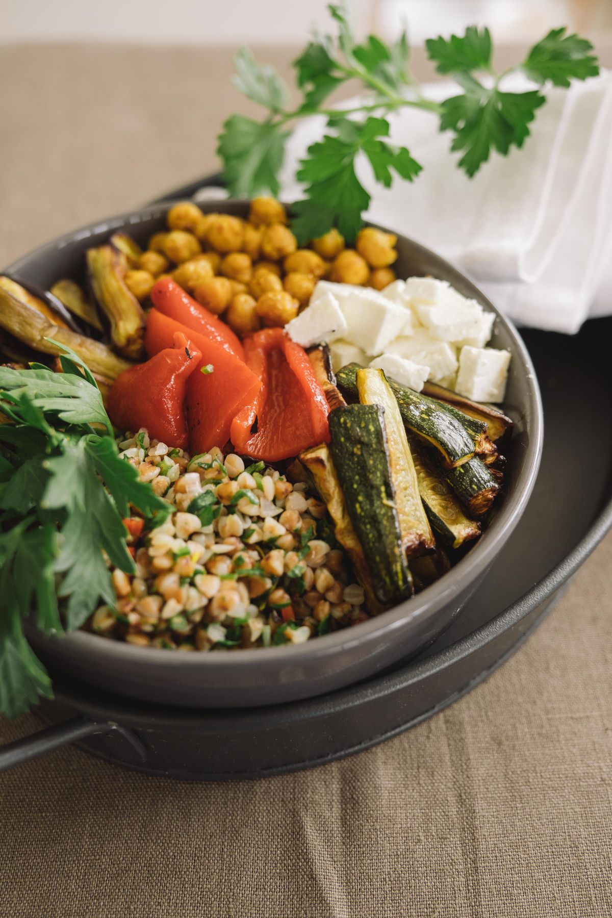 Roasted Vegetable and Chickpea Grain Bowls