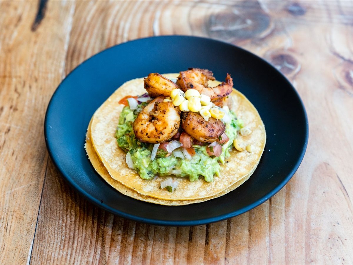 Shrimp Tostadas with Mango Salsa & Black Beans